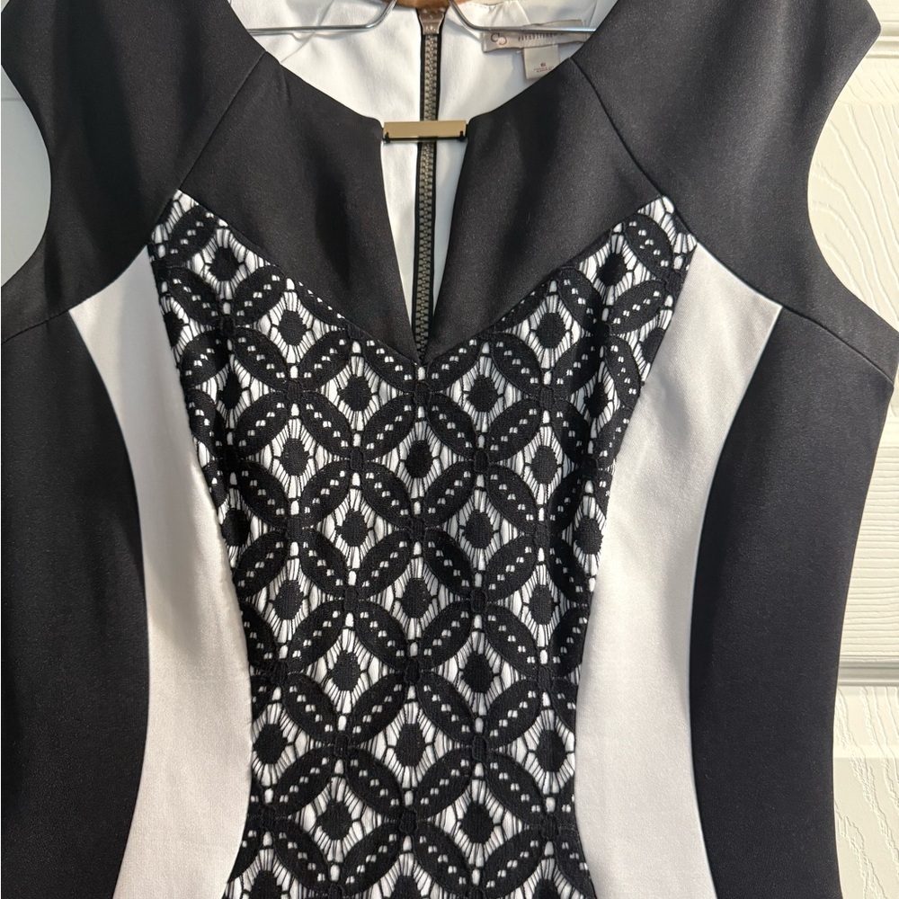 Dress Barn Black and White Midi Sheath Dress with Lace-Effect Panel